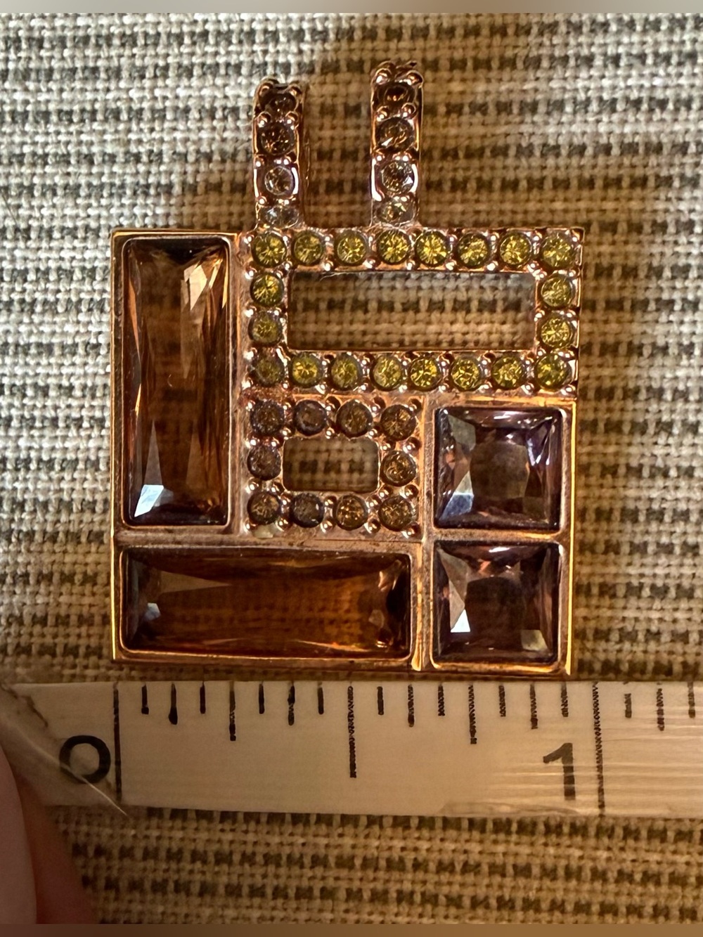$25 Swarovski Geometric Rose Goldtone Pendant Brown Olive Amber color faceted - Picture 12 of 13